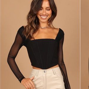 NEVER WORN Elidy Long Sleeve Mesh Corset Top - Black